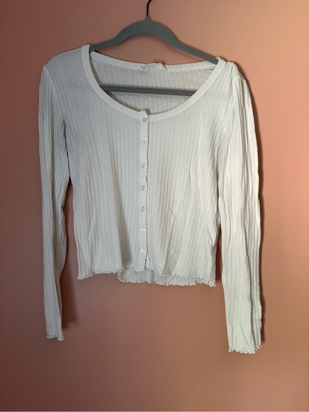 Hippie Rose White Ribbed Button-Front Long Sleeve Top
